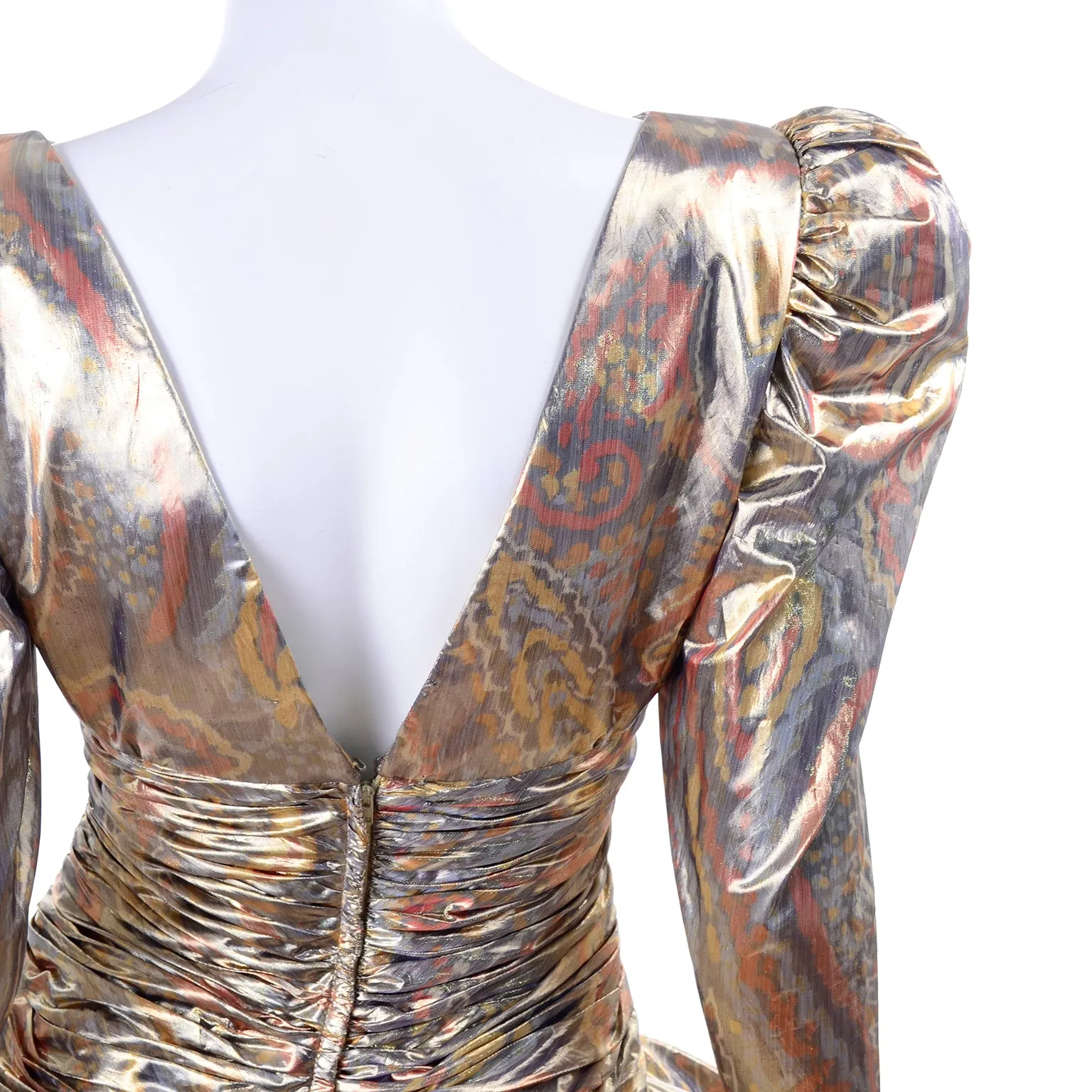 1980s Metallic Gold Silver & Copper Lame Vintage Pouf Dress