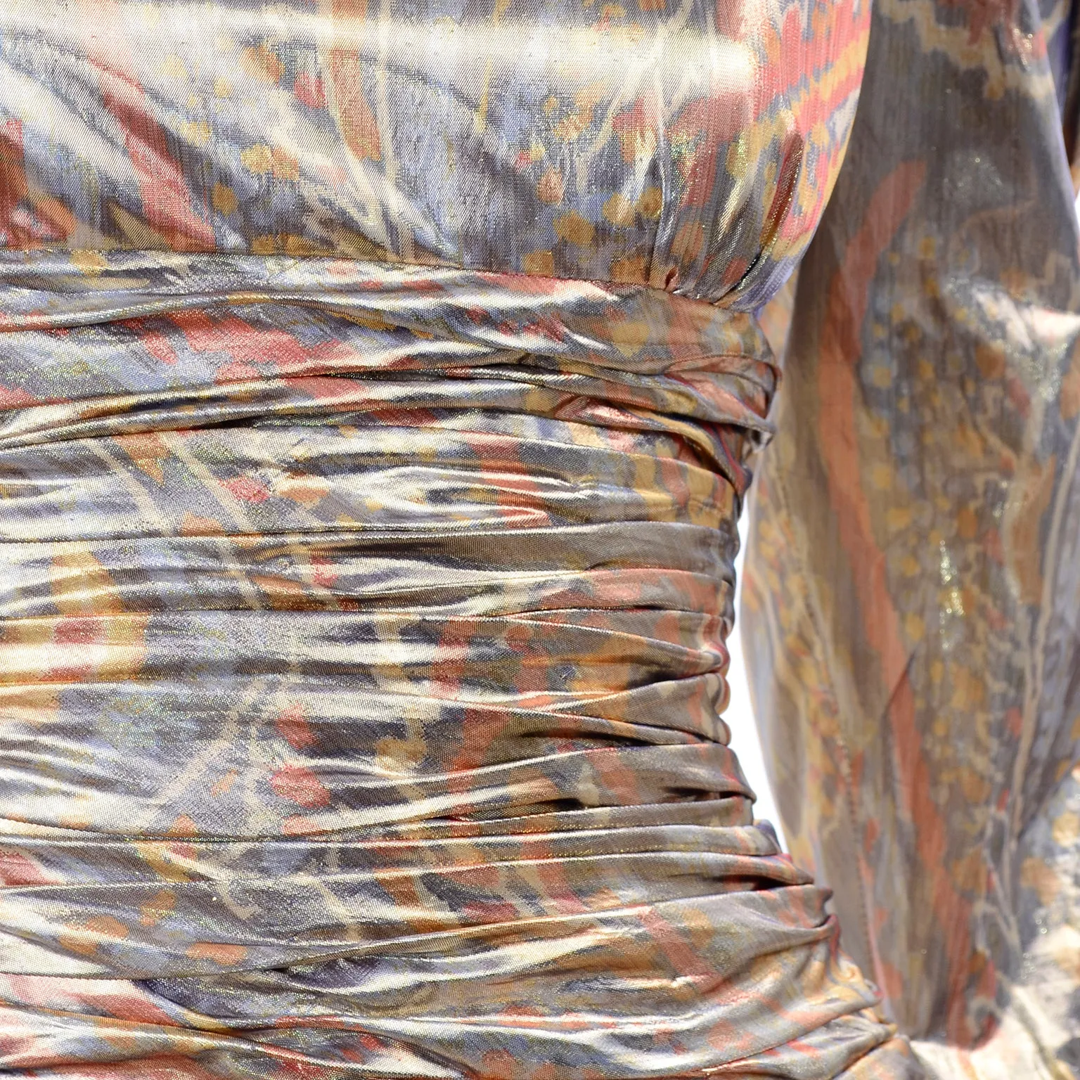 1980s Metallic Gold Silver & Copper Lame Vintage Pouf Dress