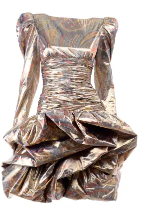 1980s Metallic Gold Silver & Copper Lame Vintage Pouf Dress
