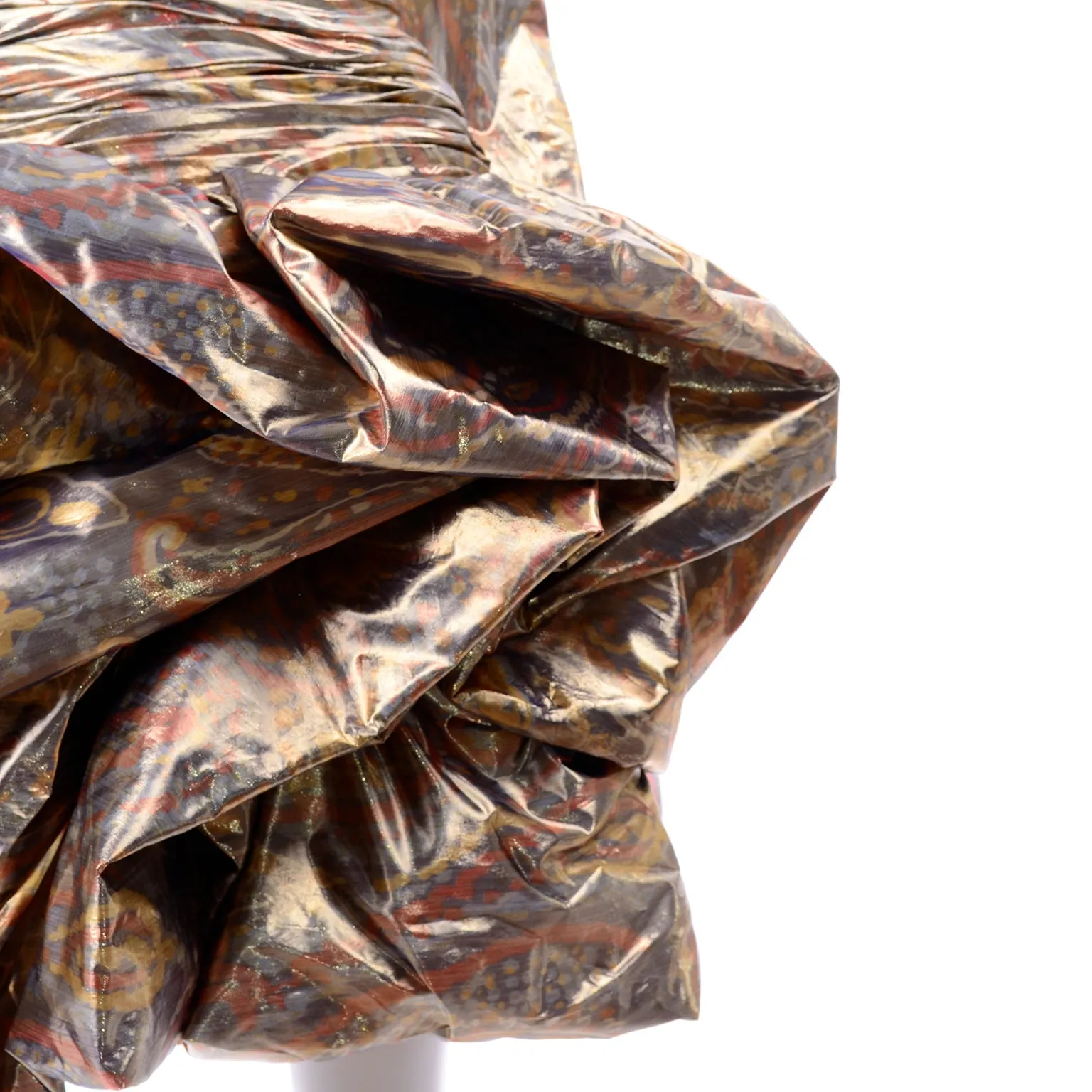 1980s Metallic Gold Silver & Copper Lame Vintage Pouf Dress