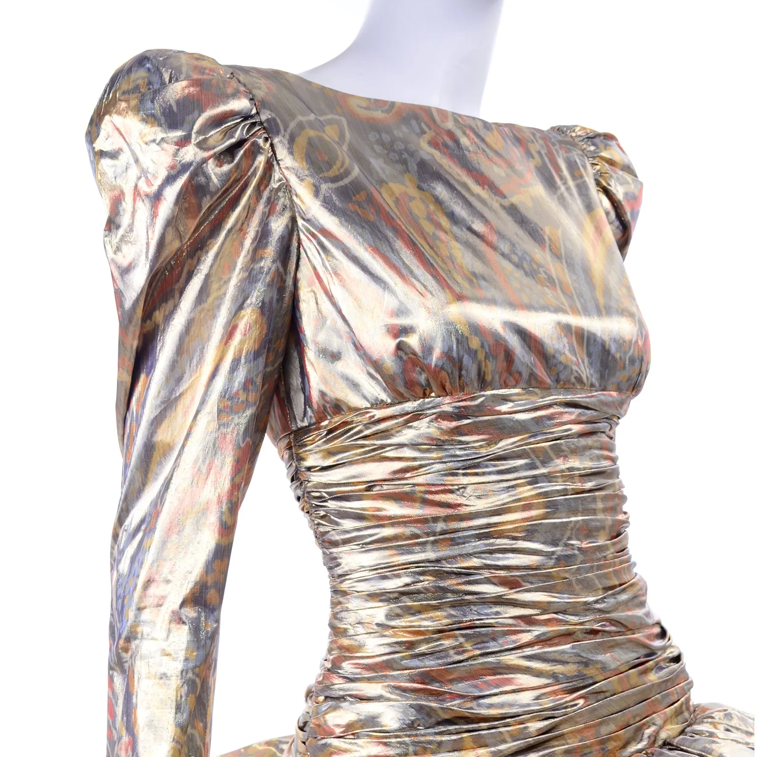 1980s Metallic Gold Silver & Copper Lame Vintage Pouf Dress