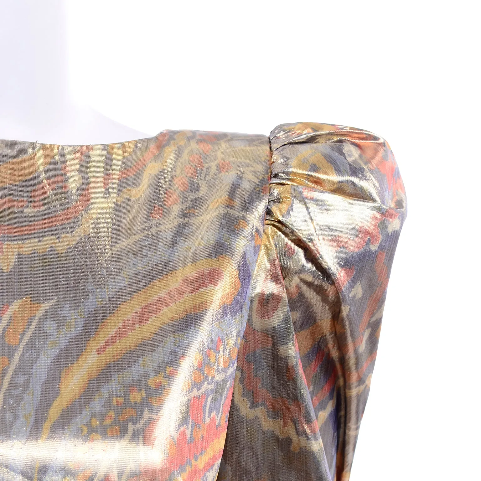 1980s Metallic Gold Silver & Copper Lame Vintage Pouf Dress