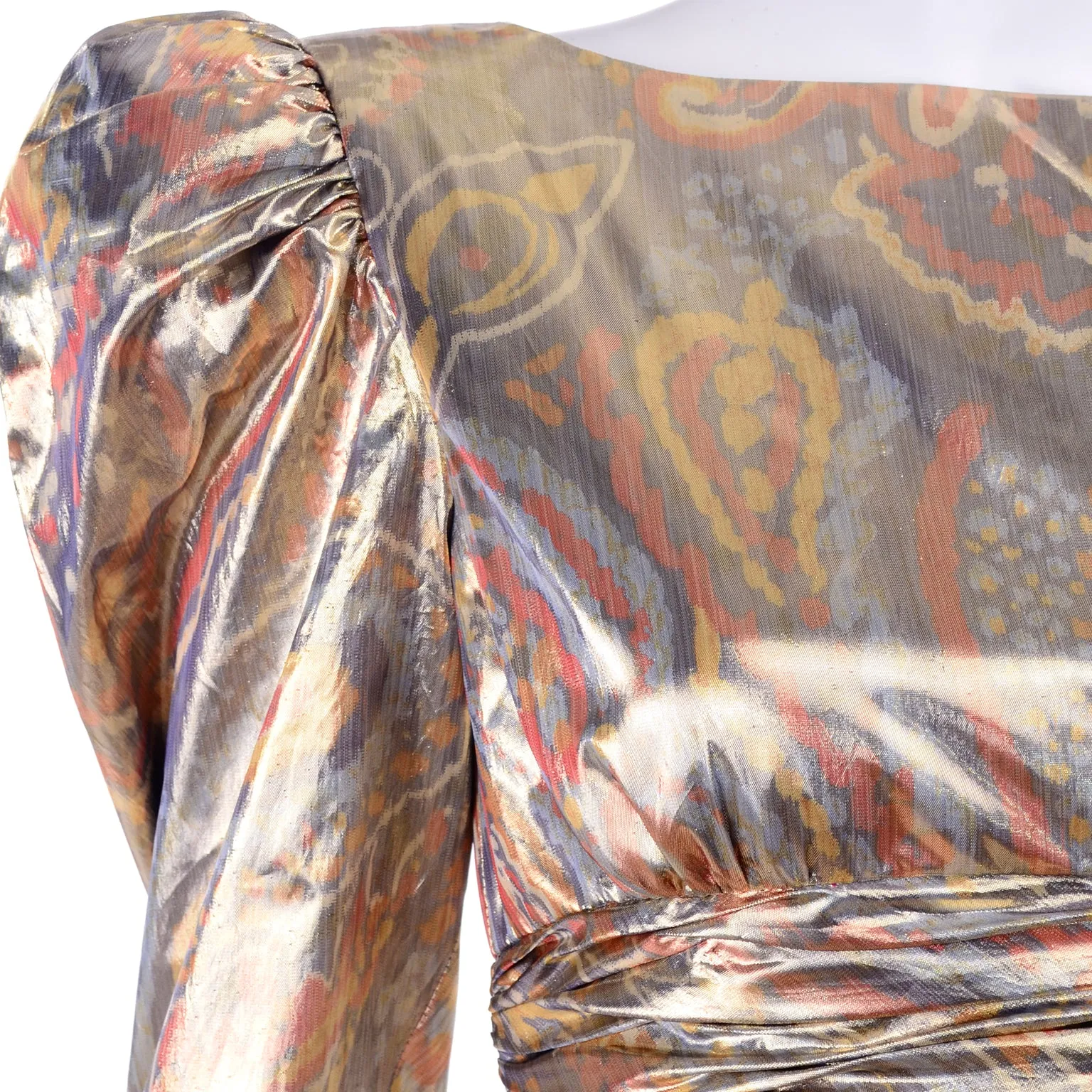 1980s Metallic Gold Silver & Copper Lame Vintage Pouf Dress