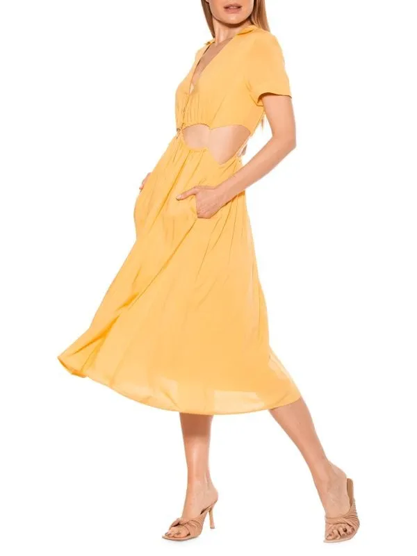 Alexia Admor shirt dress with cassidy neckline, yellow