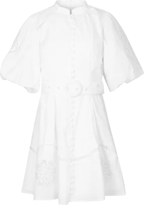 Allie Pouf Sleeve Embroidered Mini Dress - White