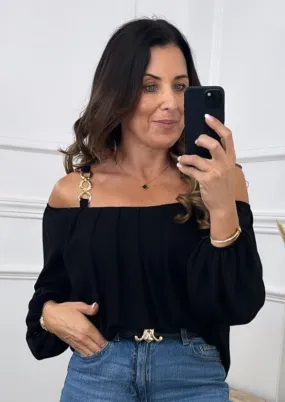 Amanda Black Cold Shoulder Blouse