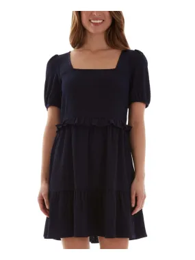 BCX DRESS Womens Ruffled Pouf Sleeve Square Neck Short Shift Dress