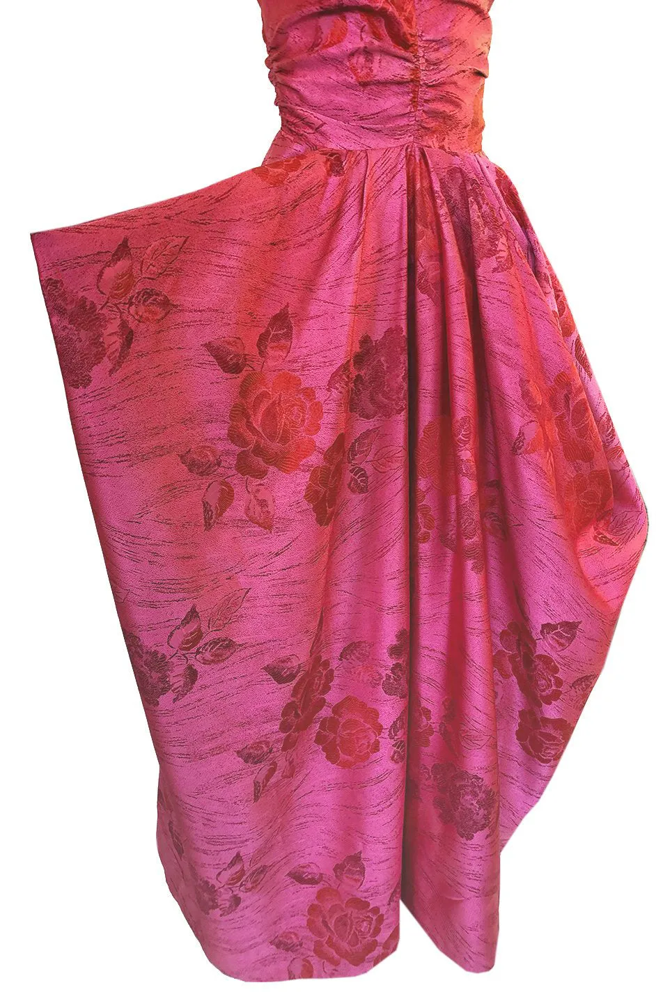 Extraordinary 1940s Dusky Pink Silk Draped Skirts Halter Dress w Crinoline
