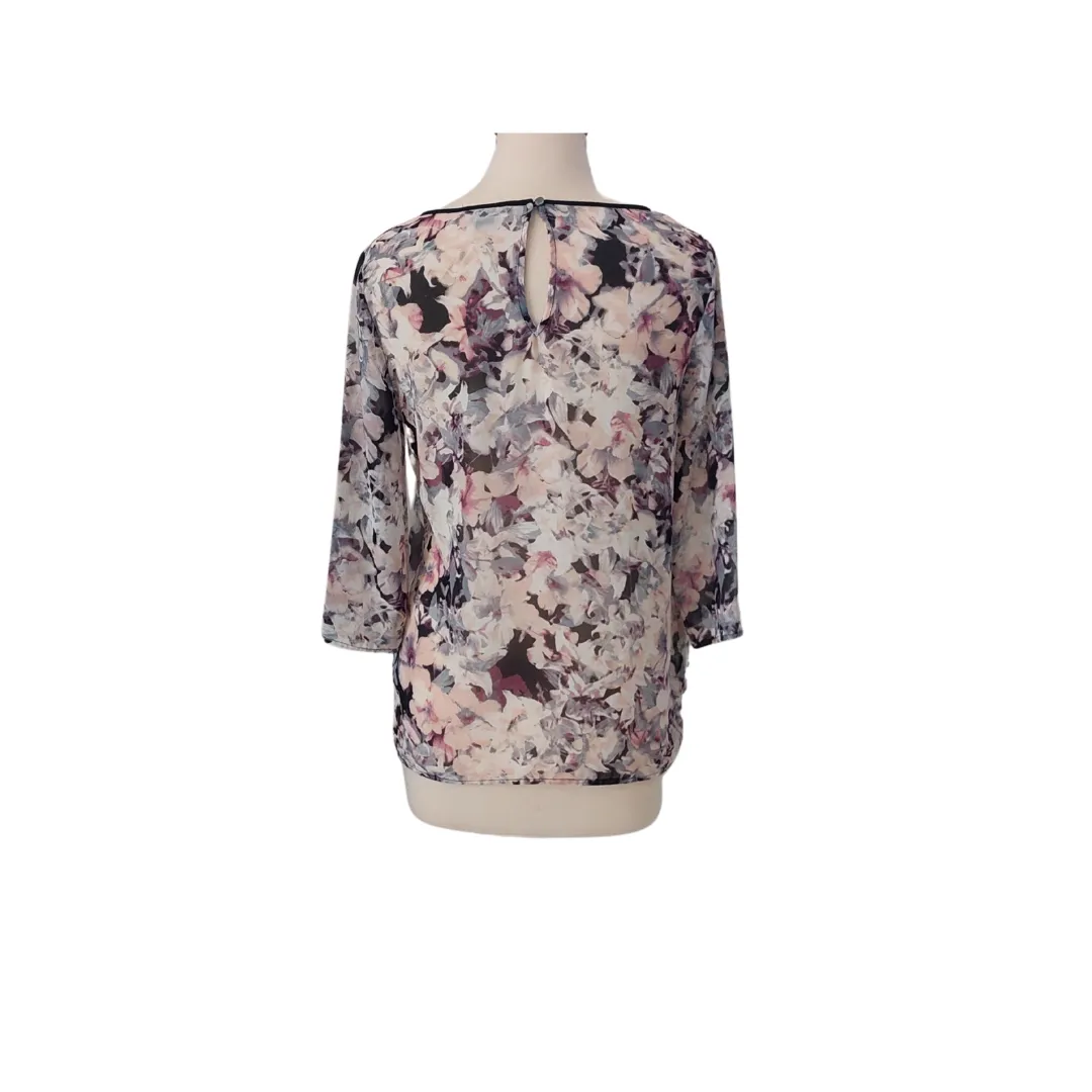 Forever 21 Purple Floral Printed Semi-sheer Top | Gently Used |