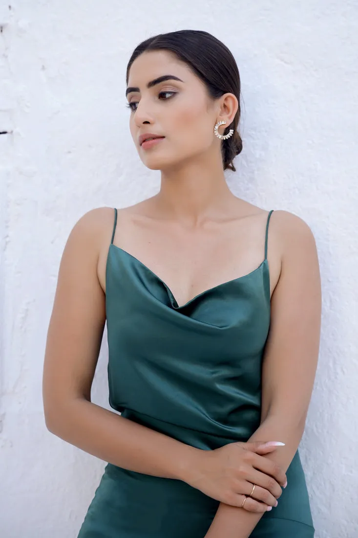 PHOEBE - Emerald satin slip dress