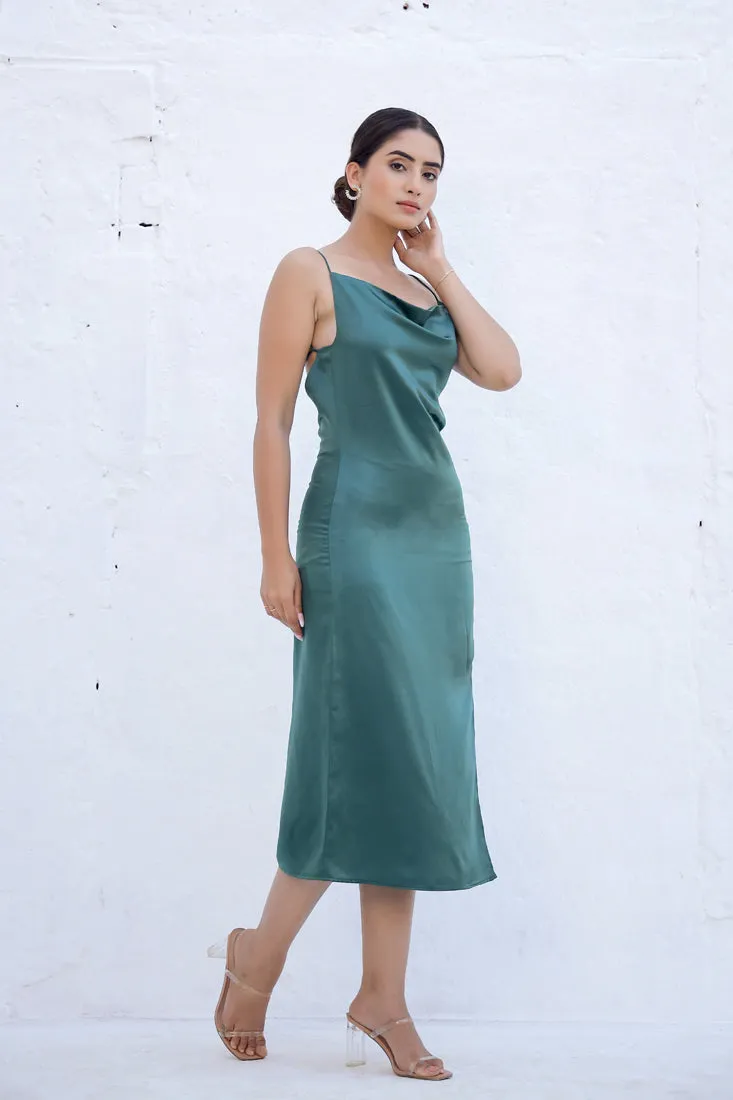 PHOEBE - Emerald satin slip dress