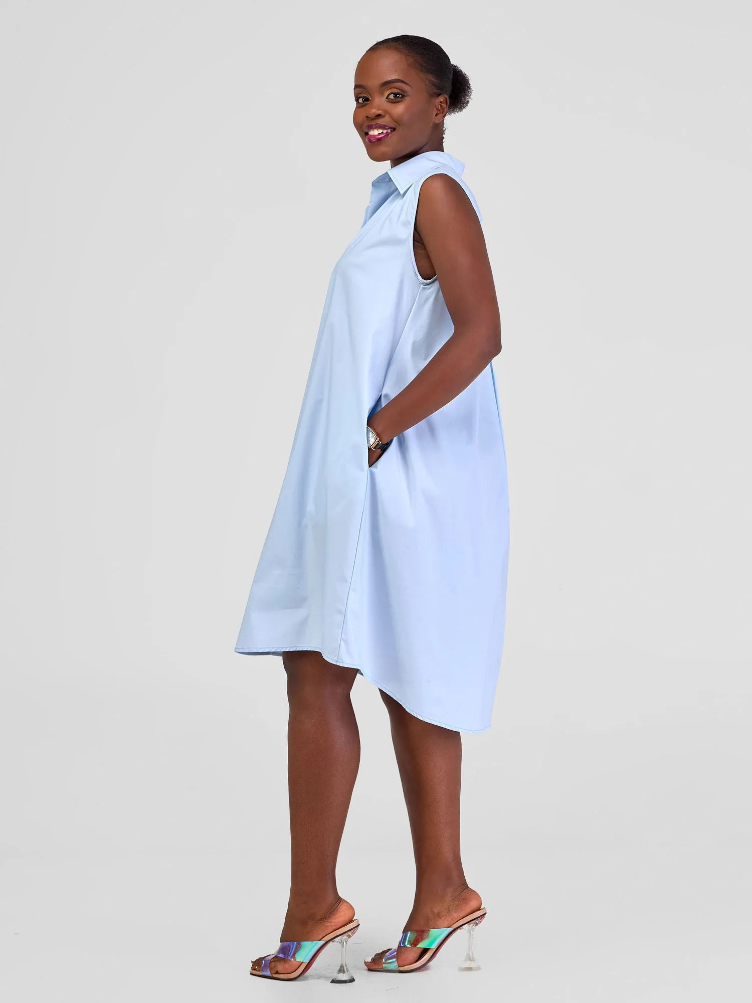 Safari Kaya Sleeveless Tent Shirt Dress - Blue