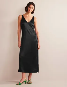 Satin Slip Maxi Dress-Black
