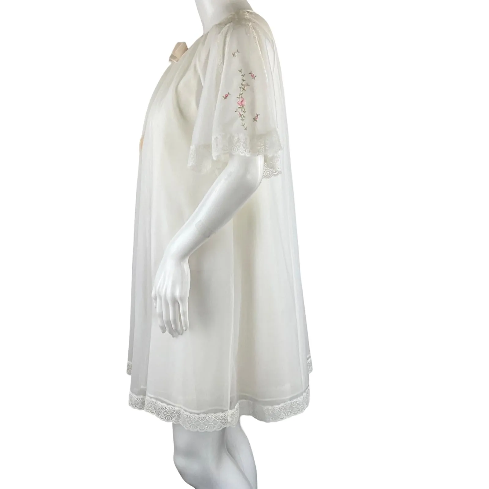 Shadowline Women’s White Chiffon Peignoir Slip Dress and Robe Set Sz S Pre-owned