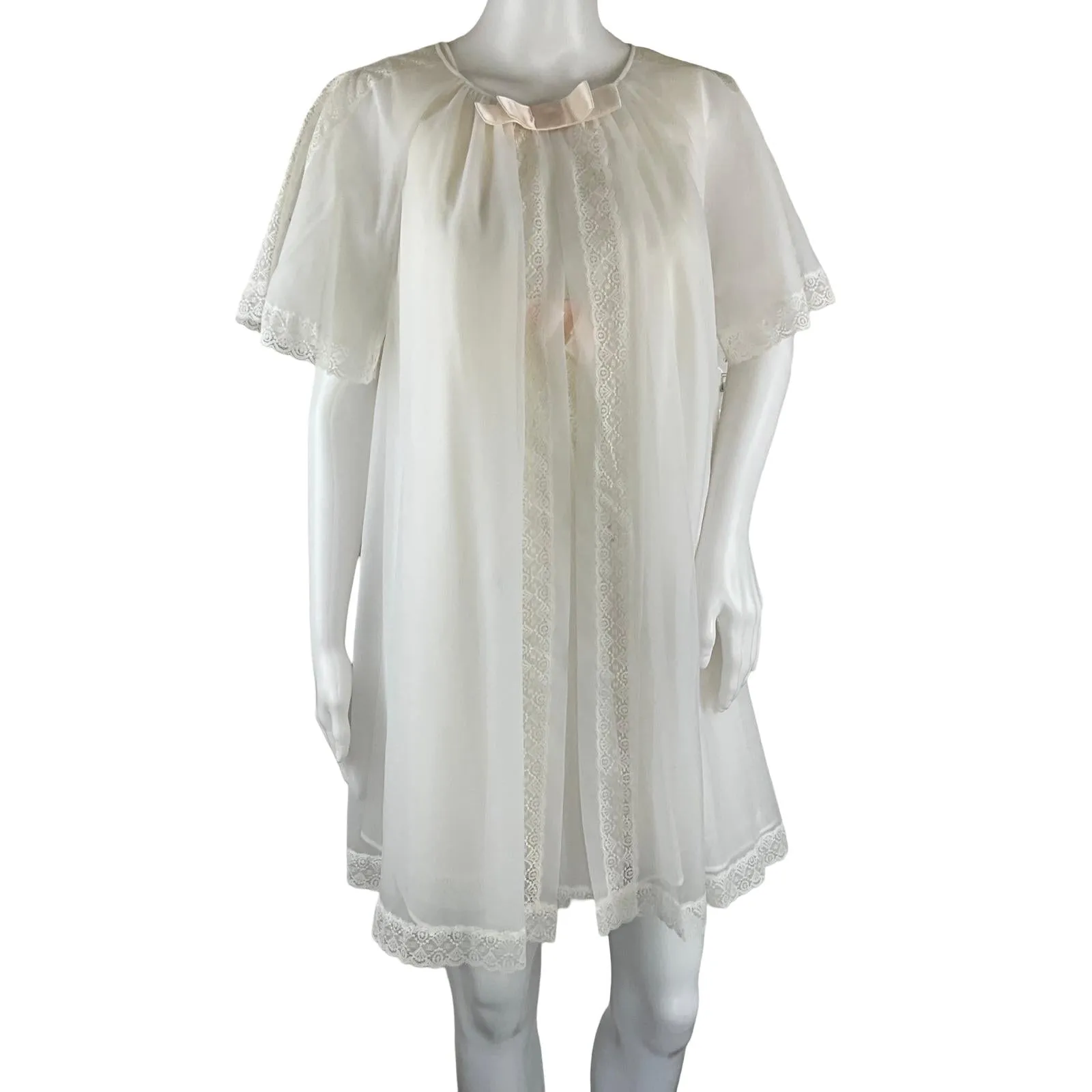Shadowline Women’s White Chiffon Peignoir Slip Dress and Robe Set Sz S Pre-owned
