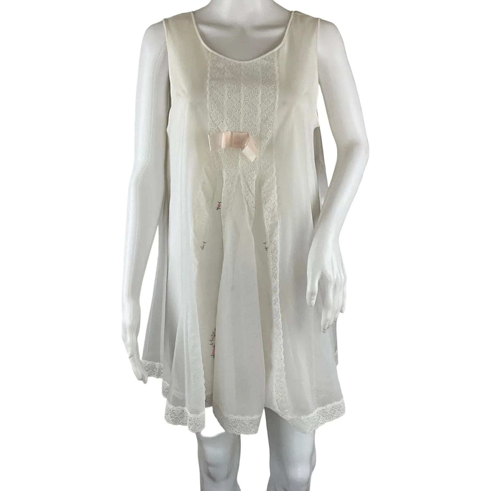 Shadowline Women’s White Chiffon Peignoir Slip Dress and Robe Set Sz S Pre-owned
