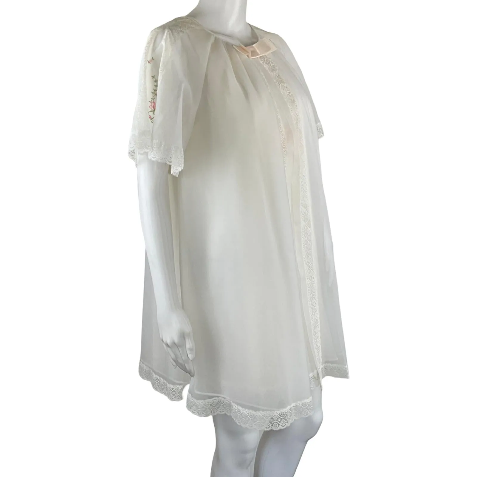 Shadowline Women’s White Chiffon Peignoir Slip Dress and Robe Set Sz S Pre-owned