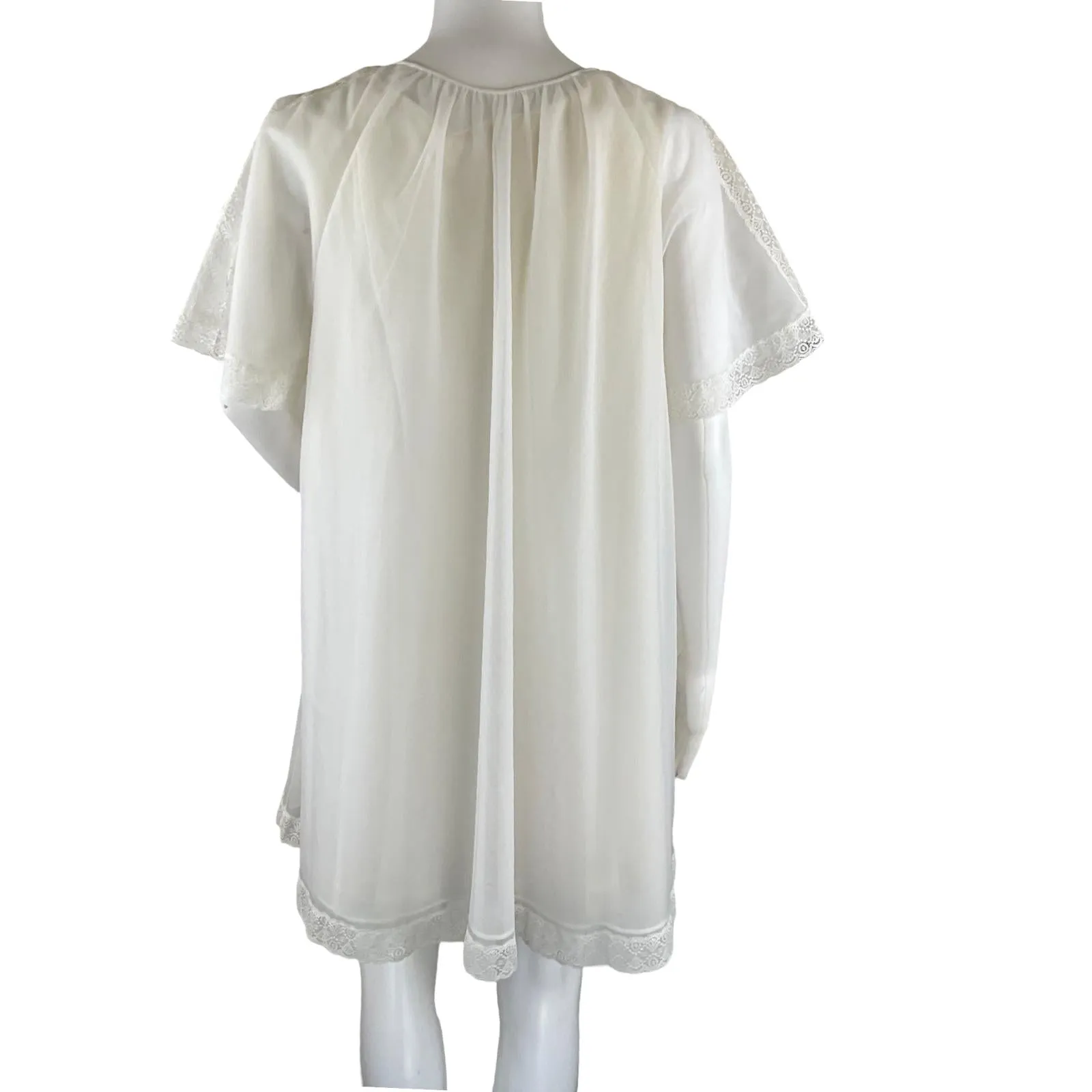Shadowline Women’s White Chiffon Peignoir Slip Dress and Robe Set Sz S Pre-owned