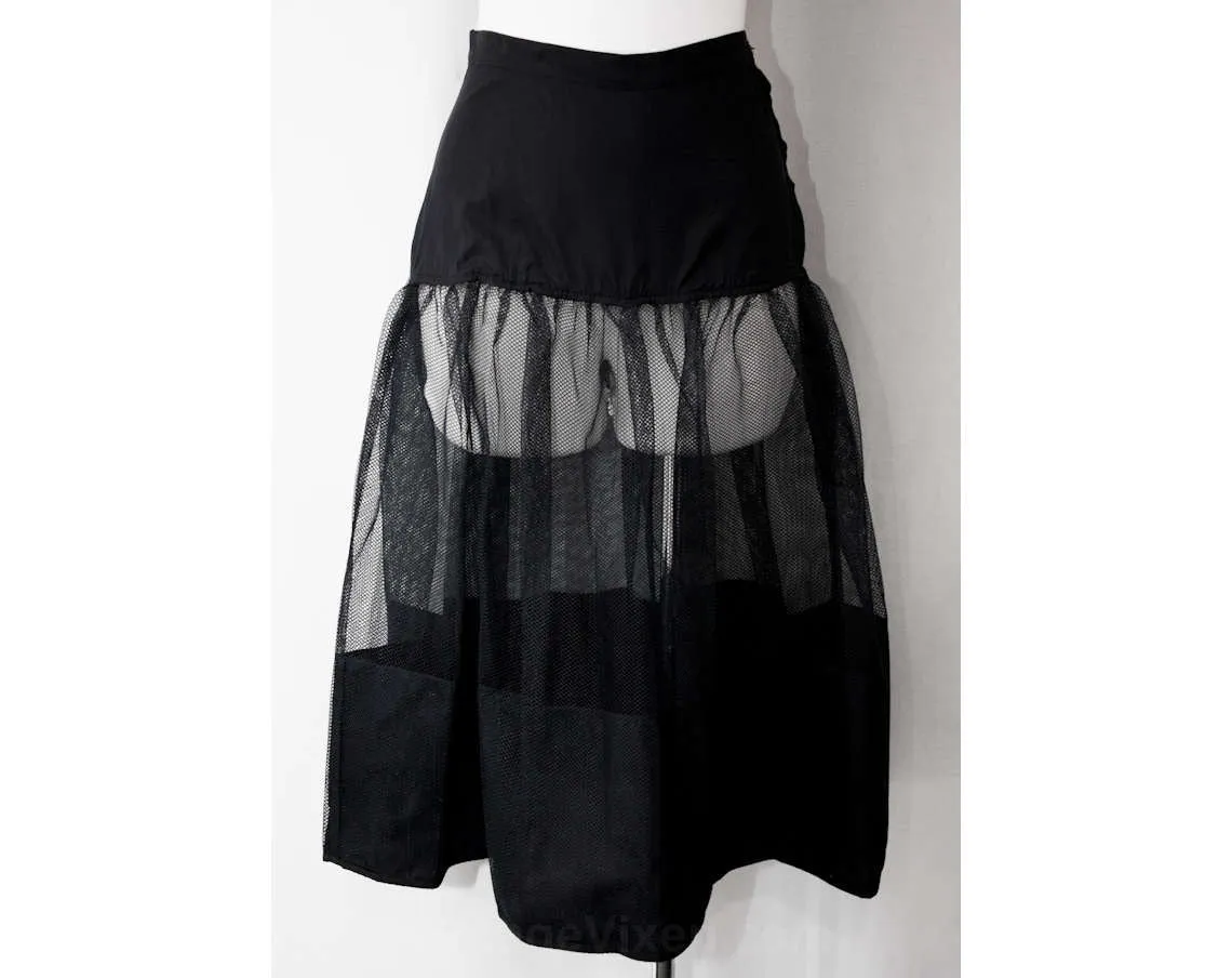 Size 6 Navy Cage Style Crinoline - 1950s Dark Blue Petticoat - Lingerie Deadstock - Sheer Bouffant Pin Up Style 50s - Waist 26 - 36340-2
