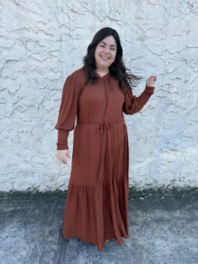 The Ribbed Maxi Drawstring Dress (Caramel)